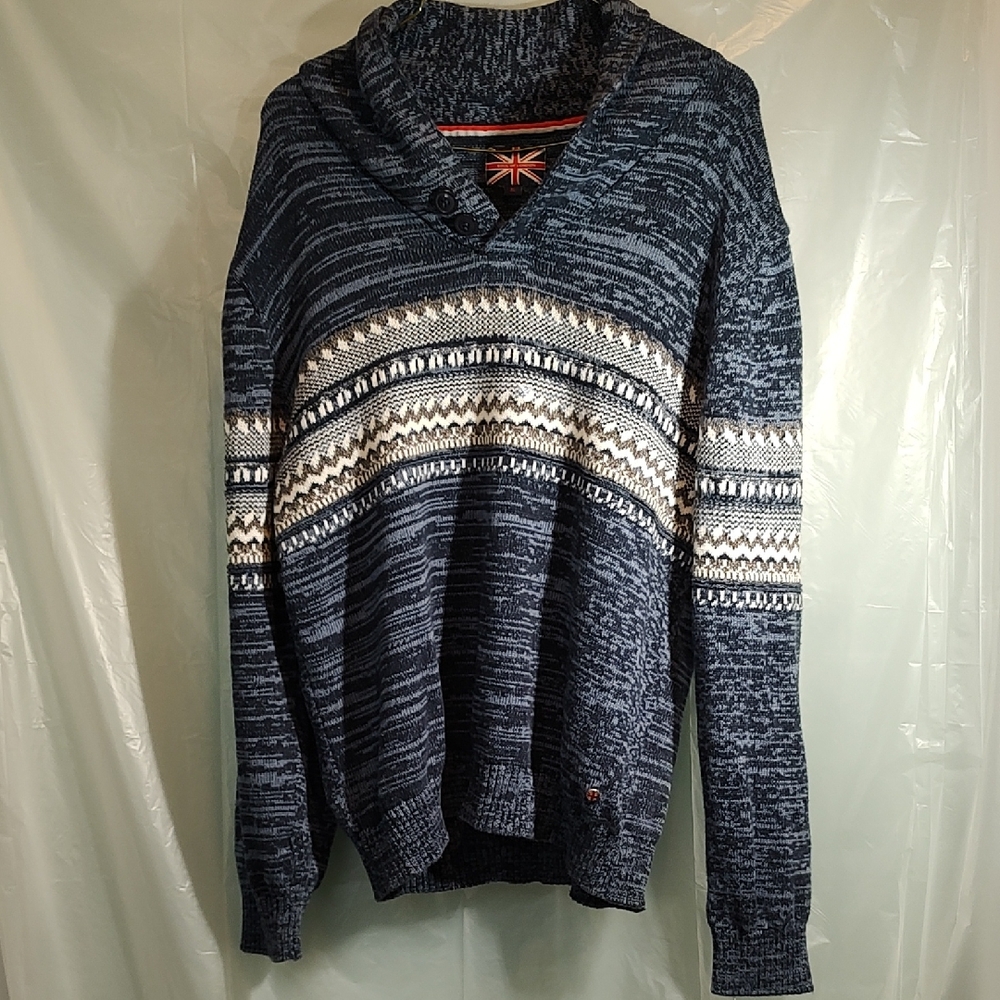 Men's Soul Of London Navy Patterned Sweater Size XL